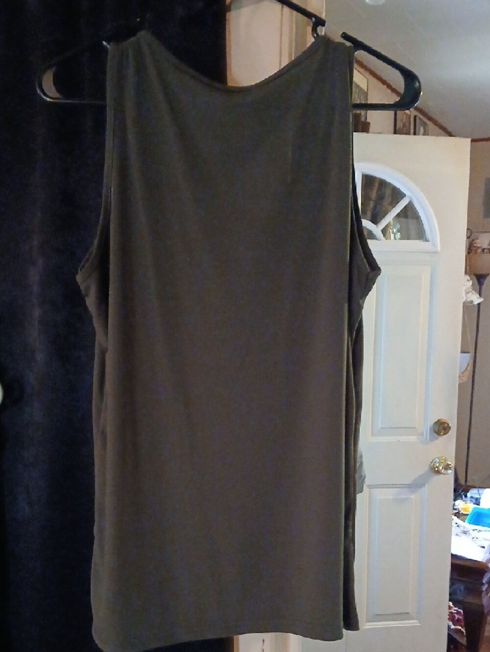 Sleeveless V-Neck Tank Top with Button Detail - Olive - Picture 2 of 2